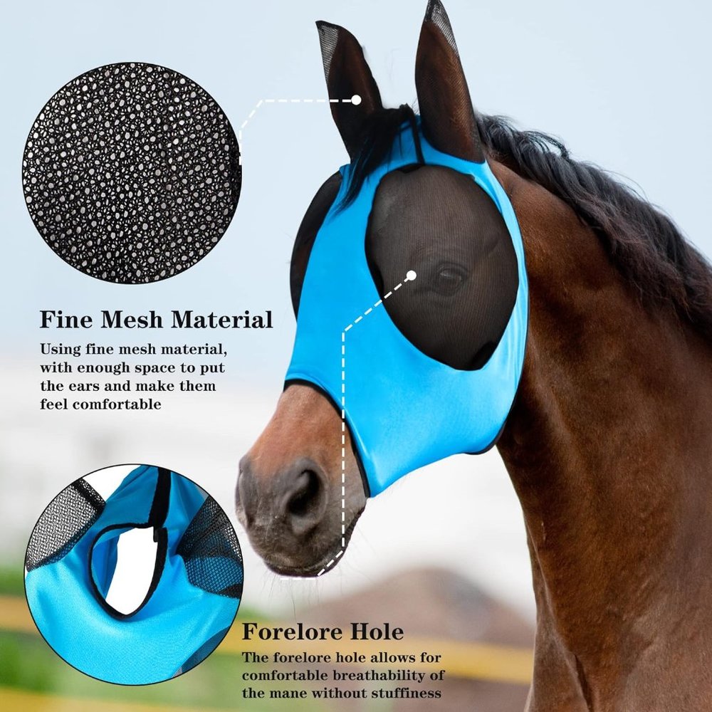 Horse Fly Mask Horse Supplies Fly Masks for Horses with Ears Soft Fine Mesh - Picture 2 of 6
